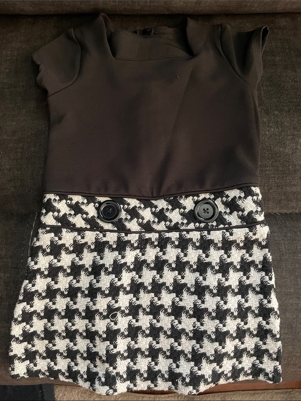 Bonnie Jean Black and White Houndstooth Waist-Button Knit Dress